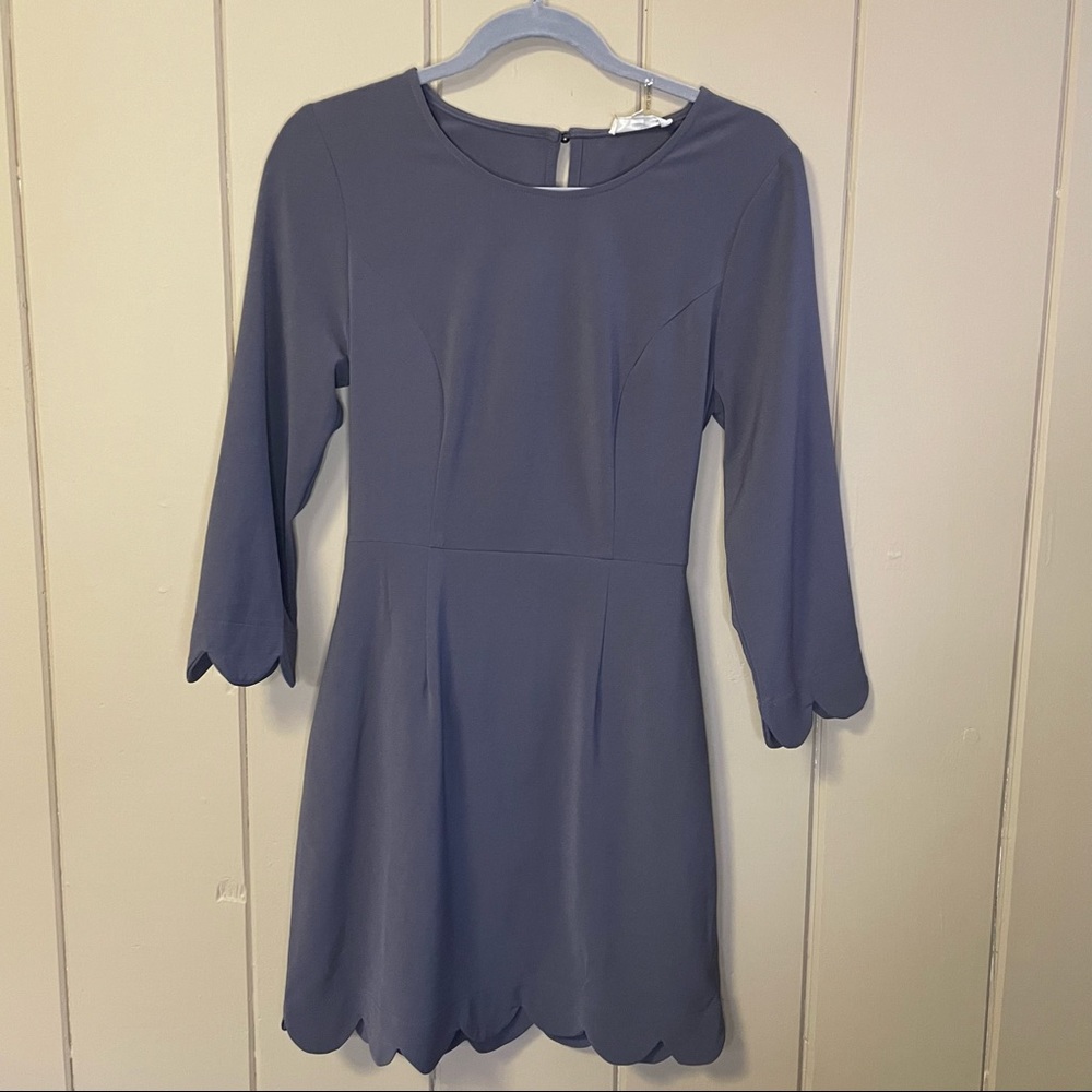 Entro scallop hem a line dress. Tie back. Size small lavender/gray color. - Picture 1 of 6